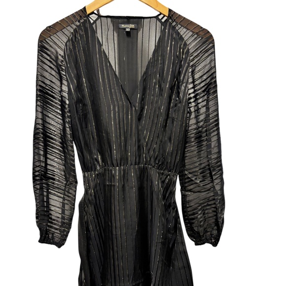 Massimo Dutti | Women's Black Sheer Metallic Striped Dress - Picture 2 of 11